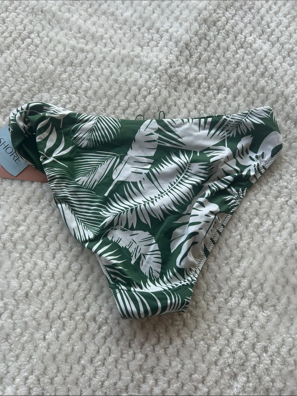 Shade & Shore Green and White Tropical Print Bikini Bottoms